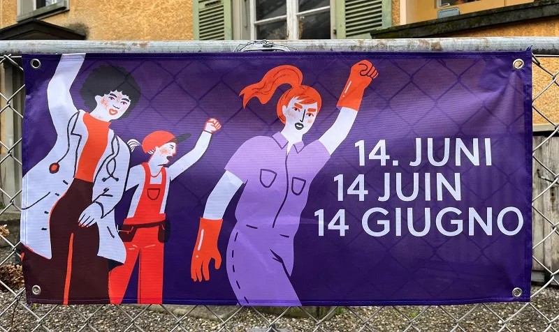 Une photo du drapeau pour le 14 juin 2023, la grève féministe