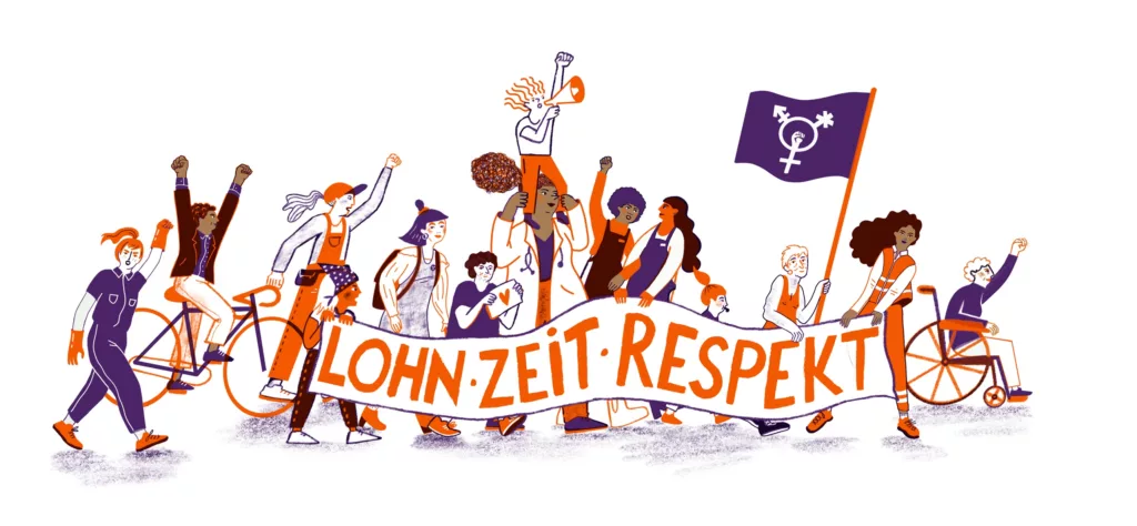 Lohn · Zeit · Respekt – das Visual des Feministischen Streiks 2023