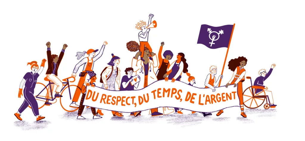 Du respect, du temps, de l'argent – le motif de la Grève féministe 2023